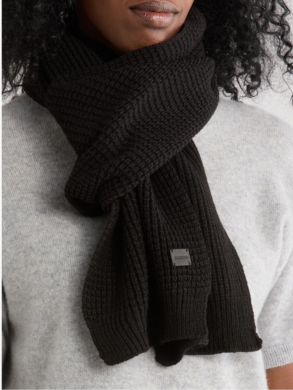 AllSaints Angled Stitch Scarf Black Oversized Knit Minimalist Luxury NWT Unisex